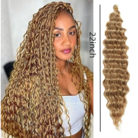 NEEDWAY Braiding Hair Extension, Deep Wave Water Wave Twist Crochet Hair, Long Ombre Brazilian Braids Afro Curly Hair Synthetic Braid Hair